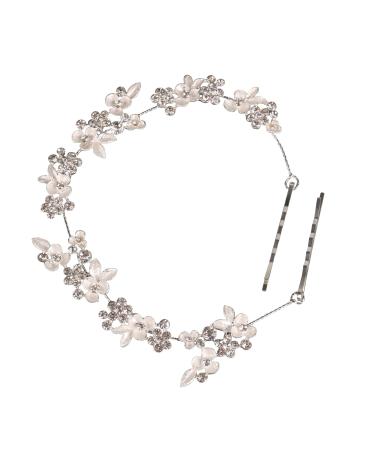 MRAKPLGE Rhinestone Bridal Flowers and Leaves Headpiece Hair Vine Headband Wedding Hair Accessories for Brides Bridesmaids Women Girls