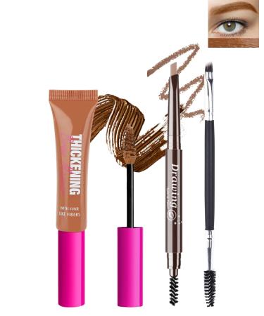 Tinted Brow Gel Kit-1 Auburn Tinted Eyebrow Mascara Gel & 1 Eyebrow Pencil Light Coffee Waterproof Thickening Long Lasting Transfer-Proof Brow Glue Fill Shaping Eyebrow with Brow Tool & Brush-Set 3 Set 3 Auburn