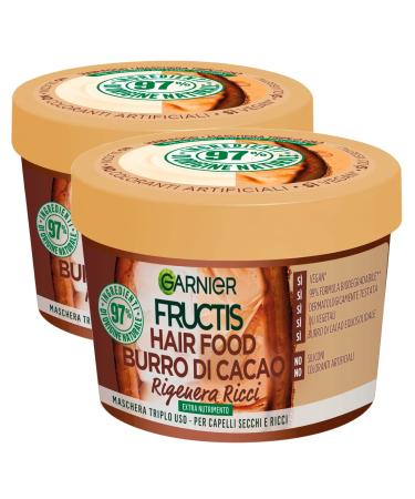 Garnier 2 x Garnier Fructis Hair Food 3-in-1 Regenerating Curly Mask Vegan Treatment with Cocoa Butter for Dry Hair - 2 x 390ml jars