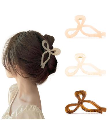 3 Pcs Hair Claw Clips Strong Hold Hair Clips Claw Large Bow Claw Clips for Thick Thin Hair Cute Hair Clips Styling Accessories for Women Girls (A)