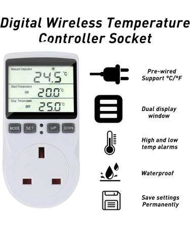 Furado Digital Temperature Controller LCD Screen Heating Cooling Temperature Switch Thermostat Outlet Socket with 1.7m Sensor 230V Digital Thermostat for Greenhouse Farm Terrarium Reptile - Buy Online on GoSupps.com