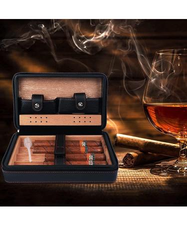 Cigar Case 4-Finger Portable Travel Leather Cigar Humidor with Cigar Cutter Cigar Box Father's Day Birthday Gift Cigar Accessories Black(Not including cigar) - Buy Online on GoSupps.com