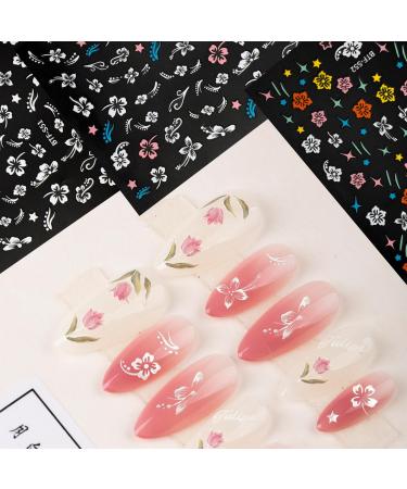 8 Sheets Flower Nail Stickers Hibiscus Nail Stickers Design Self-Adhesive Floral Spring Summer Nail Stickers Manicure Decoration Accessories for Women Girls - Buy Online on GoSupps.com