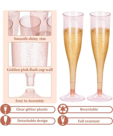 Honeydak 60 Pack Rose Gold Glitter Plastic Champagne Flutes - Elegant Disposable Toasting Glasses for Wedding & New Years Parties - Buy Online on GoSupps.com