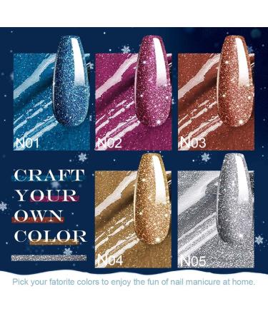 5Pcs Set Diamond Glitter Gel Nail Polish in Silver, Rose Gold, Blue, Pink - Shimmering Sparkle UV LED Cured Kit for Women - Holidays Gift - 0.17 Fl Oz (Pack of 5) - Buy Online on GoSupps.com