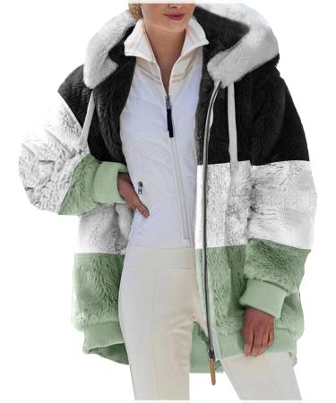 Hanxiulin Women's Fleece Jacket - Plush Long Sleeve Winter Coat Hooded & Cuddly in 5XL Green for Ultimate Comfort - Buy Online on GoSupps.com
