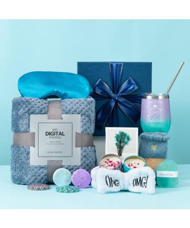 Care Package for Women Birthday Gifts for Women Unique Gifts Basket Ideas for Her Relaxing Spa Gift Set Thinking of You Get Well Soon Gifts Box Thank You Gifts for Mom Wife Sister Friend Daughter Blue