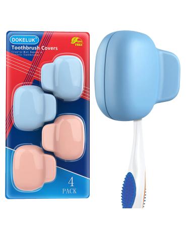 Toothbrush Covers Caps Family Pack:Tooth Brush Coveres Travel Case Protector Plastic Clip for Household Travel Fits Electronic and Manual Toothbrushes for Adults Kids (4PC B+P)