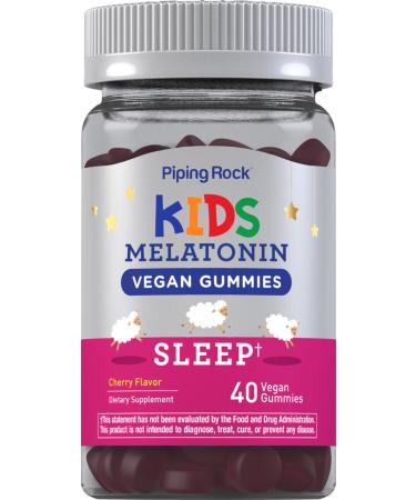 Piping Rock Kids Melatonin Gummy 1mg | 40 Gummies | Cherry Flavor | Vegan Non-GMO Gluten Free Supplement