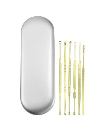 VOCOSTE 6Pcs Stainless Steel Ear Cleansing Tool Set Ear Cleaner Ear Care Set with Storage Case Gold Tone