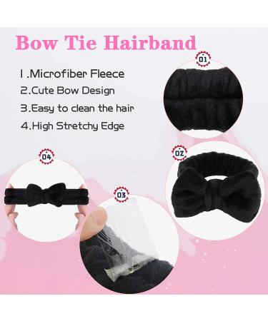 WSYUB 1pc Black Fluffy Bow Tie Makeup Headband + 2pc Absorbent Wrist Spa Wash Band Set | Microfiber Face Headband for Skin Care - Buy Online on GoSupps.com