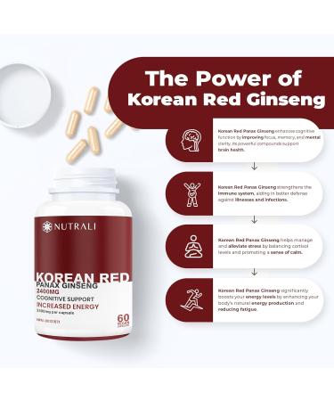 2400mg HIGH POTENCY Pure Korean Red Panax Ginseng capsules Powerful Energy Ginseng Supplement for Men & Women Cognitive and Immune Support. Non-GMO Vegan Gluten Free. 60 Easy to Swallow 4:1 Extract Capsules. 60 count (Pack of 1) - Buy Online on GoSupps.com