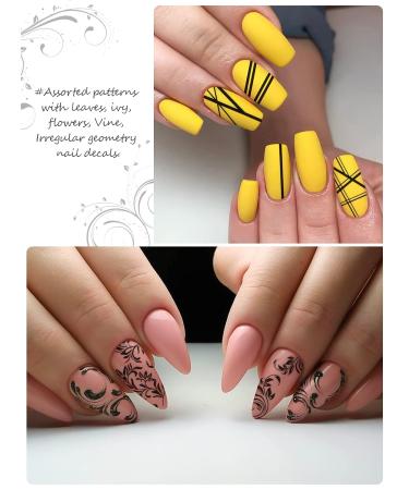 EBANKU 16 Pcs Black and White Nail Art Stickers - Retro Leaf and Flower Designs - Self-Adhesive Decals for Acrylic Nail DIY - Women and Girls - 16 Count - Buy Online on GoSupps.com