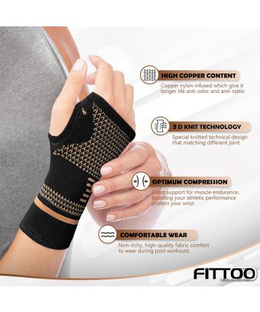 FITTOO Copper Wrist Compression Sleeve - Improve Circulation & Relieve Discomfort - Medium, Black - 1 Pc - Buy Online on GoSupps.com
