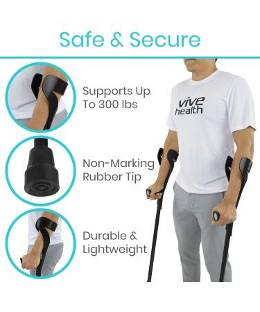 Vive Forearm Crutches (Pair) - Lightweight & Adjustable for Adults - Ergonomic Design, Heavy Duty Lofstrand Crutches - Comfortable on Wrist - Non Skid Tips - Black - Buy Online on GoSupps.com