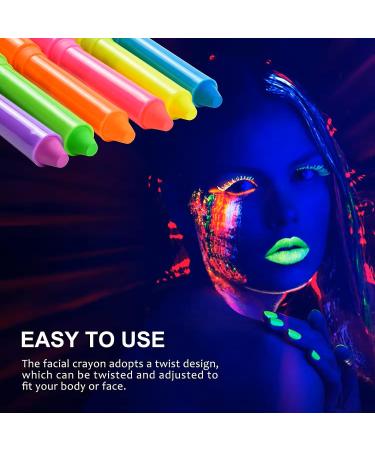 Glow in the Dark Neon UV Face & Body Paint Sticks - 6 Rainbow Glitter Colors for Halloween Makeup - Buy Online on GoSupps.com