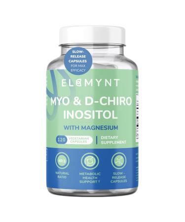 ELEMYNT Inositol Supplements Myo-Inositol & D-Chiro Inositol with Magnesium Citrate 40:1 Ratio Hormonal & Reproductive Health Support for Women Vegan Non-GMO 120 Capsules (30-Day Supply)