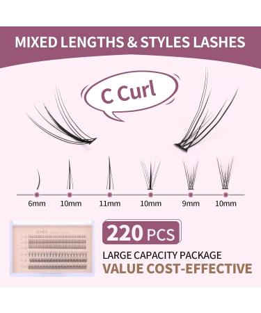 Premium Individual Lashes - 220 Clusters Eyelash Extensions | 4 Types: Natural Fairy Manga Bottom | DIY Lashes at Home (6-11mm Mixed - Buy Online on GoSupps.com