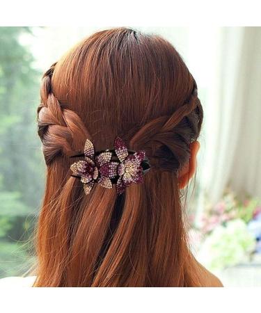 Rhinestone Double Flower Hair Clip Women Hair Clips Female Elegant Duckbill Clip Hairgrip Fashion Hair Claw Clips Lady Elegant Dovetail (Champagne) - Buy Online on GoSupps.com
