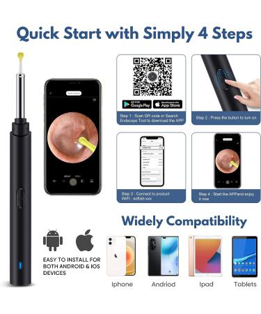 Ear Wax Removal Kit with 1080P HD Wireless Ear Otoscope - Hendoct Ear Cleaner Tool for Adult, Kids, and Pets - Compatible with iPhone, iPad, Android - Black - Buy Online on GoSupps.com