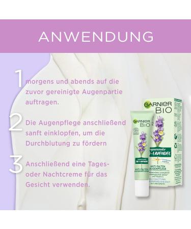 Garnier Anti-Fold Eye Care - Regenerating Lavender & Vitamin E | Vegan Natural Cosmetics | Garnier Bio 15 ml - Buy Online on GoSupps.com