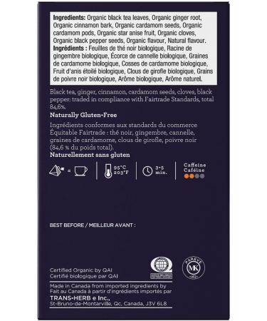 Four O'Clock Organic Fairtrade Black Tea Masala Chai Non-Gmo Kosher Gluten-Free 15 Count Pyramid 45g - Buy Online on GoSupps.com
