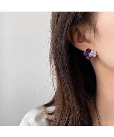 YienDoo Boho Amethyst Flower Drop Earrings | Vintage Purple Rhinestones & Floral Petal Design | Statement Jewelry for Weddings & Proms | Geometric Crystal Earrings for Women - Buy Online on GoSupps.com