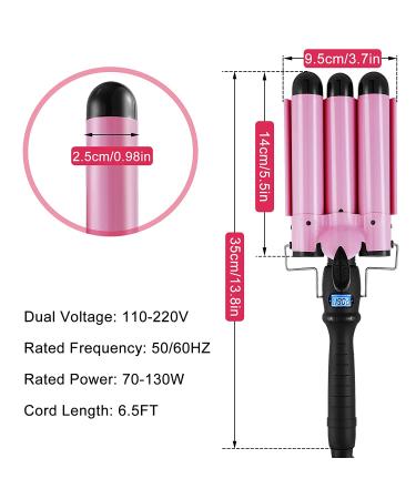 3 Barrel Curling Iron Wand Hair Crimper | 1 Inch Hair Waver Iron with LCD Temp Display | Ceramic Tourmaline Crimper Hair Iron | Pink Hair Curler - Adjustable Temperature - Buy Online on GoSupps.com