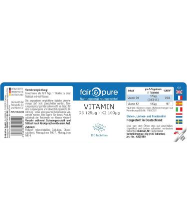 SoMatEm Fair & Pure Vitamin D3 125 g + K2 100 g 180 tablets optimal synergy high dose bioavailable quality from Germany - Buy Online on GoSupps.com
