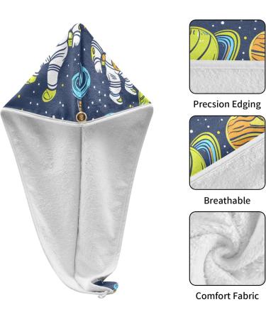 Astronauts & Alien Cartoon Hair Towels 2-Pack | Super Absorbent Quick-Dry Hair Turbans for Women & Girls - Buy Online on GoSupps.com