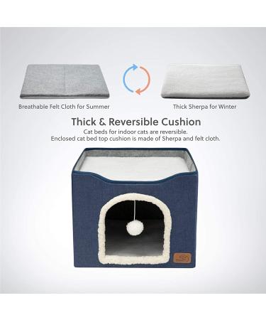 Bedsure Cat Beds for Indoor Cats | Large Cat Cave with Fluffy Ball & Scratch Pad - Foldable Pet House 16.5x16.5x14 - Buy Online on GoSupps.com