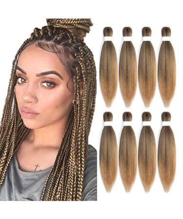 Braiding Hair Pre stretched 18inch 8packs Pre stretched Braiding Hair Kanekalon Crochet Braids Hair Yaki Braiding Hair Extension (18inch 8pcs T27) 18 Inch (Pack of 8) T27