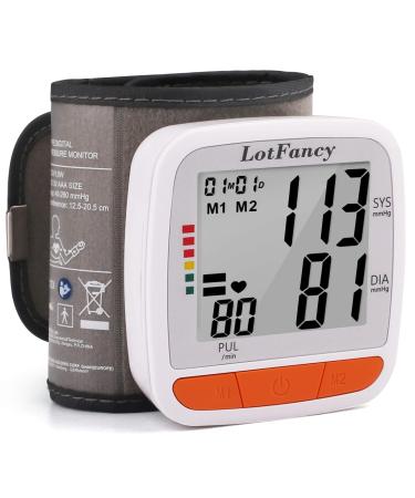 LotFancy Wrist Blood Pressure Monitor, Adjustable Cuff (4.9-8.1), 2 Users, 180 Reading Memory, Automatic Digital BP Monitor with Irregular Heartbeat Detector