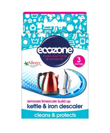 EcoZone Kettle and Iron Descaler, Internal Cleaner & Scale Remover for Kitchen & Home Appliances, limescale Prevention Sachets, Easy To Use, Natural Vegan & Non Toxic Eco-Safe Formula (3 Treatments)