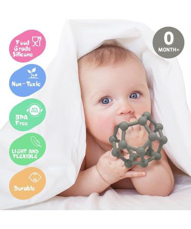 MCGMITT Teething Toy for Babies 6 Months - Baby Teether Ball Grasping Toy with Soft Sensory Texture - BPA-free Silicone Teether for Newborns - Greenish Grey - Buy Online on GoSupps.com