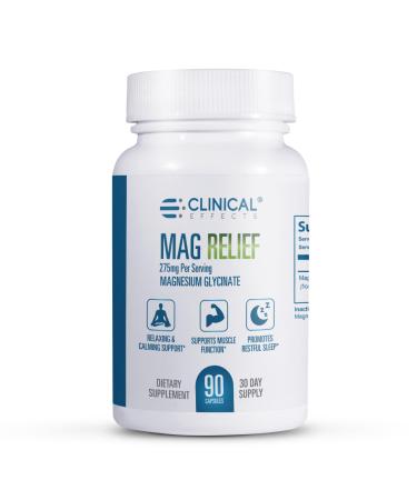 Clinical Effects Mag Relief Magnesium Supplement - 275mg Pure Magnesium Glycinate Capsules - 90 Magnesium Capsules - Quality Magnesium for Cramp Defense, Bone, Muscle and Nerve Support - USA Made