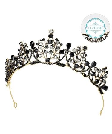 Lurrose Luxury Black Crystal Crown - Baroque Halloween Tiara & Rhinestone Queen Crown - Buy Online on GoSupps.com