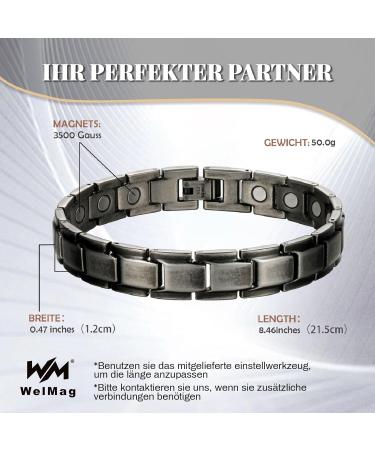WELMAG Mens Titanium Steel Magnetic Therapy Bracelet for Arthritis Pain Relief - Adjustable Vintage Gift Box - Buy Online on GoSupps.com