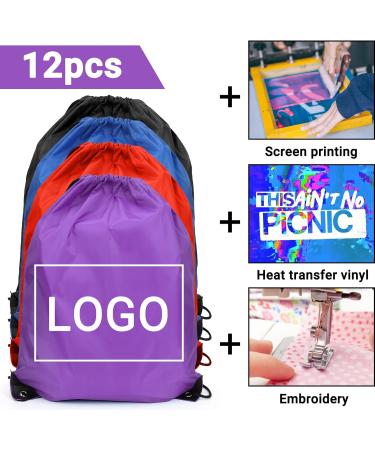 Svaldo 12 PCS 4 Color Cinch Bags - 13x17 Inch Polyester Gym Drawstring Backpacks for Outdoor Sports - Black, Purple, Red, Blue - Buy Online on GoSupps.com