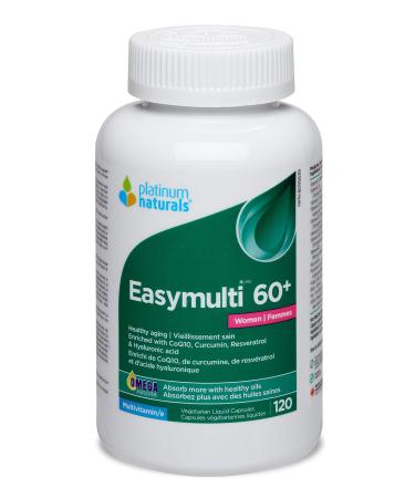 Platinum Naturals Easymulti 60+ for Women 120 Capsules - Comprehensive Multivitamin with CoQ10 Omega & Fish Oil - Enhanced with Calcium Vitamin D3 & B Complex 120 count (Pack of 1)