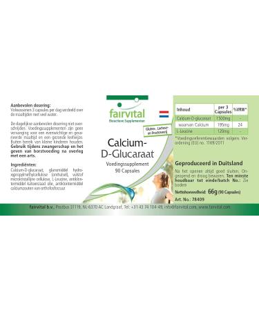 Fairvital | D-glucarate de calcium - 90 g lules - 1500mg dont 195mg de calcium par dose journali re - qualit contr l e et hautement dos e - 100% v g talien - Made in Germany - Buy Online on GoSupps.com