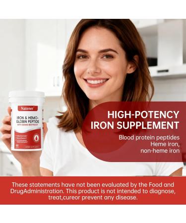 Natener 36mg Iron Supplement with 500mg Beetroot Quad Chelated Iron & Hemoglobin Peptide Synergistic - Enhanced Absorption without Gastrointestinal Side Effects* Support Anemia Hemoglobin* 60 caps - Buy Online on GoSupps.com