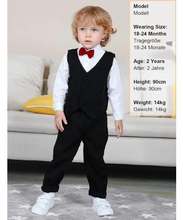 Mint Green Baby Boys Gentleman Suit Set | Long Sleeve Shirt with Bowtie + Waistcoat + Pants | Solid Black | Size 3-4 Years - Buy Online on GoSupps.com