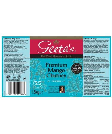 Geeta's Premium Mango Chutney Medium Real Flavour India Gluten Free Pack 1.5kg - Buy Online on GoSupps.com