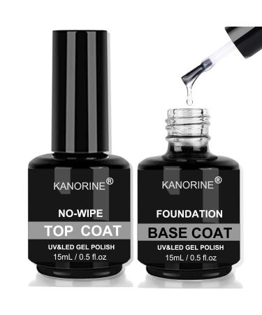 KANORINE 15ml TopCoat and BaseCoat Set Long Lasting UV/LED Gel Polish Nail Art Base Foundation Coat & No Wipe Gloss Top Coat 15ml X 2 uk1213 BaseTopCoat15ml