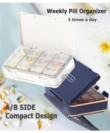 7-Day Pill Organizer - 3 Times a Day | Travel-Friendly Double-Sided Pill Case with 8 Compartments for Vitamins & Medications - Blue - Buy Online on GoSupps.com