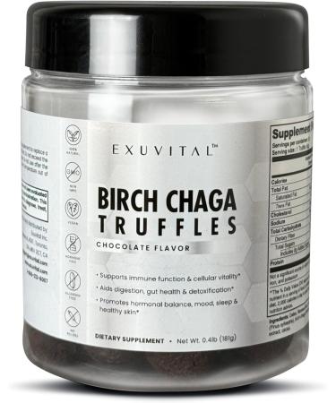EXUVITAL Birch Chaga Truffles, Daily Wellness Support, Natural Superfood Bites, Immune Support, Gut Health, Hormonal Balance, with Dates, Flaxseed, Pine Bark, Chaga Extract, Cacao, 60 Counts - Buy Online on GoSupps.com