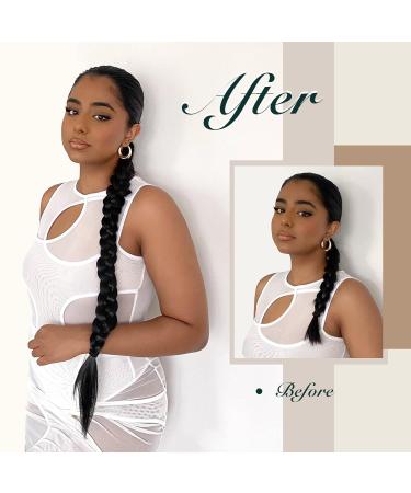 Feshfen 65 cm Black Braid Extensions Ponytail - Synthetic Hair Extension with Hair Tie for Women - Buy Online on GoSupps.com