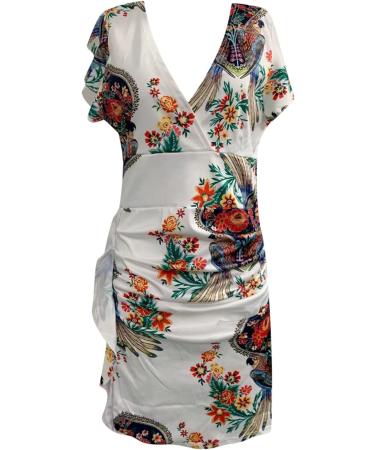 Briskyry V-neck Floral Case Lighter Knielang Business Dresses for Women - Elegant Summer Festival Dresses with Ruffled Hem | Vintage Party Dress S Blue - Buy Online on GoSupps.com