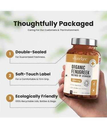 Organic Fenugreek Capsules 2250mg - 180 Capsules - Vegan - Supports Blood Sugar & Cholesterol - Made in UK - Buy Online on GoSupps.com